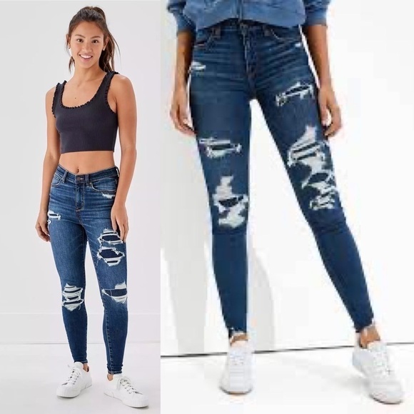 American Eagle Outfitters Denim - SOLD NWT American Eagle Ne(x)t Level Patched High V-Rise jegging,  Sz 4 Short